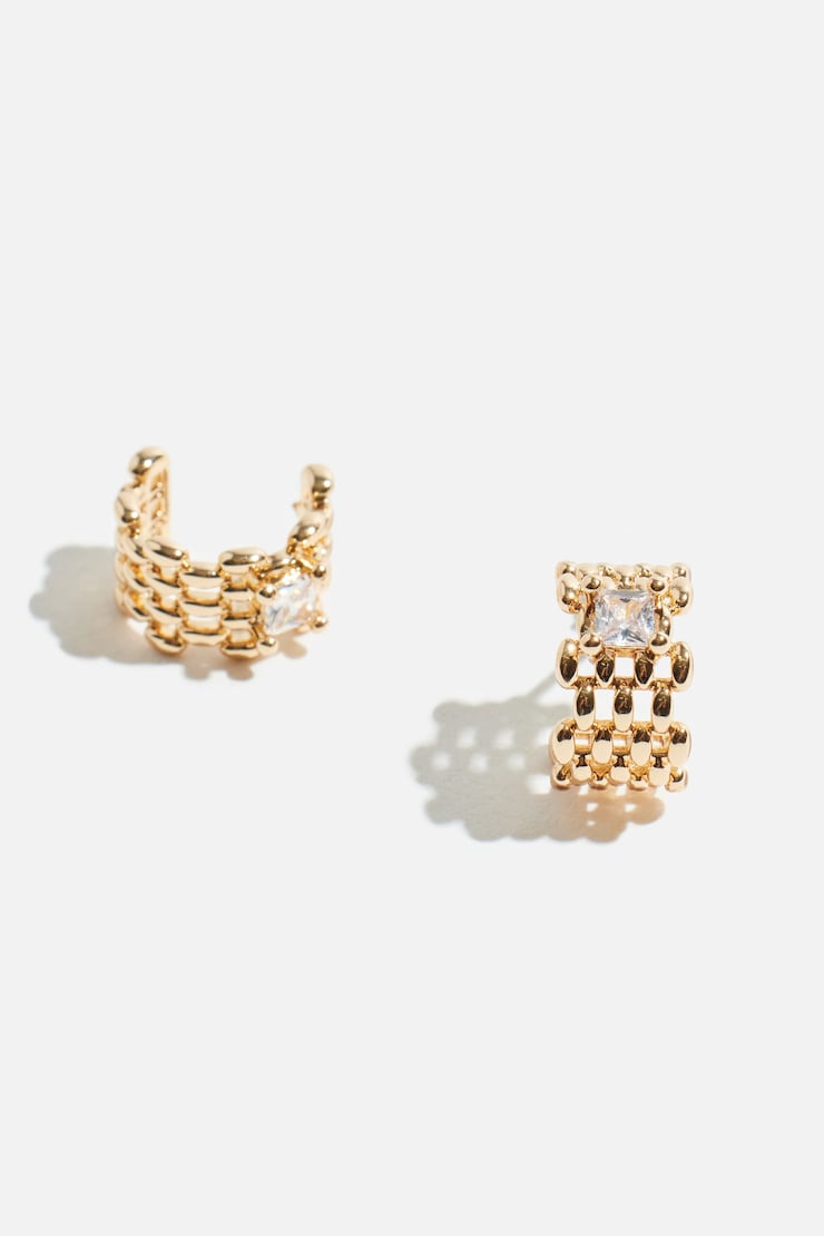 Mini Chain Gem Huggie Earrings Clear/Gold large