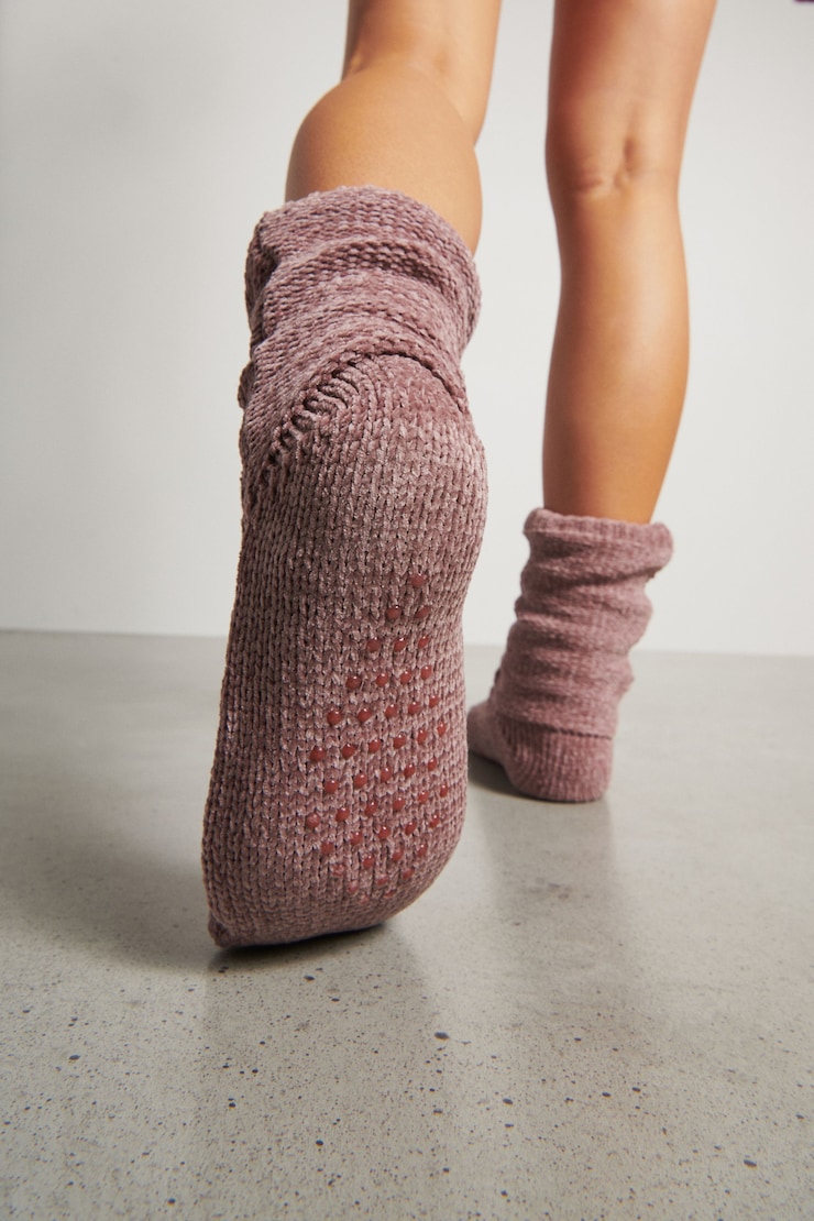 Chaussettes de lecture en chenille épaisse Mauve aube large
