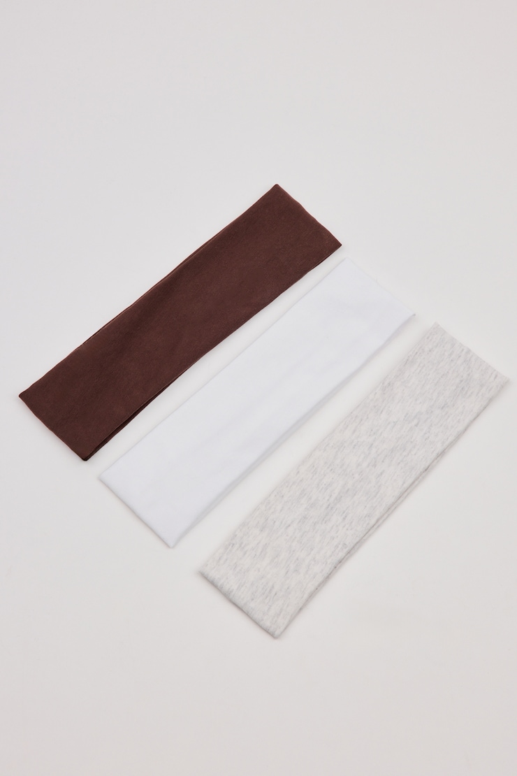 Set of 3 Stretchy Headbands, Brown/White/Grey, large