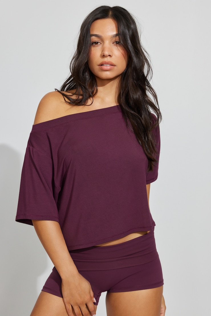 Wide Boat Neck Banded Tee