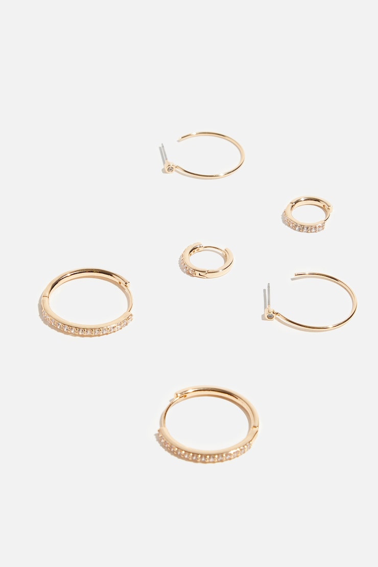 3-Pack Gem Hoop Earrings Gold large
