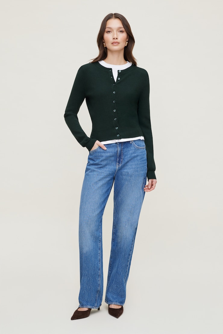 Rebecca Crewneck Cardigan Green | Dynamite