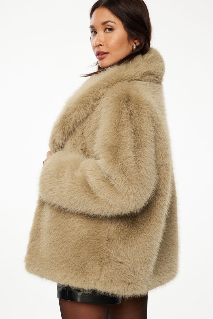 Faux Fur Midi Jacket French Toast Brown large