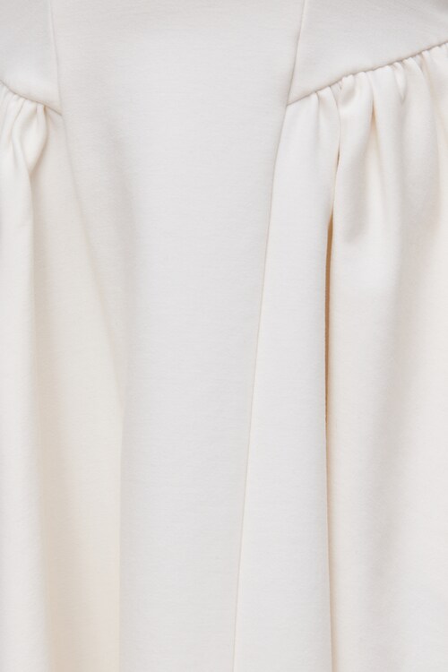 Plunging Flared Ponte Mini Dress Beige | Dynamite