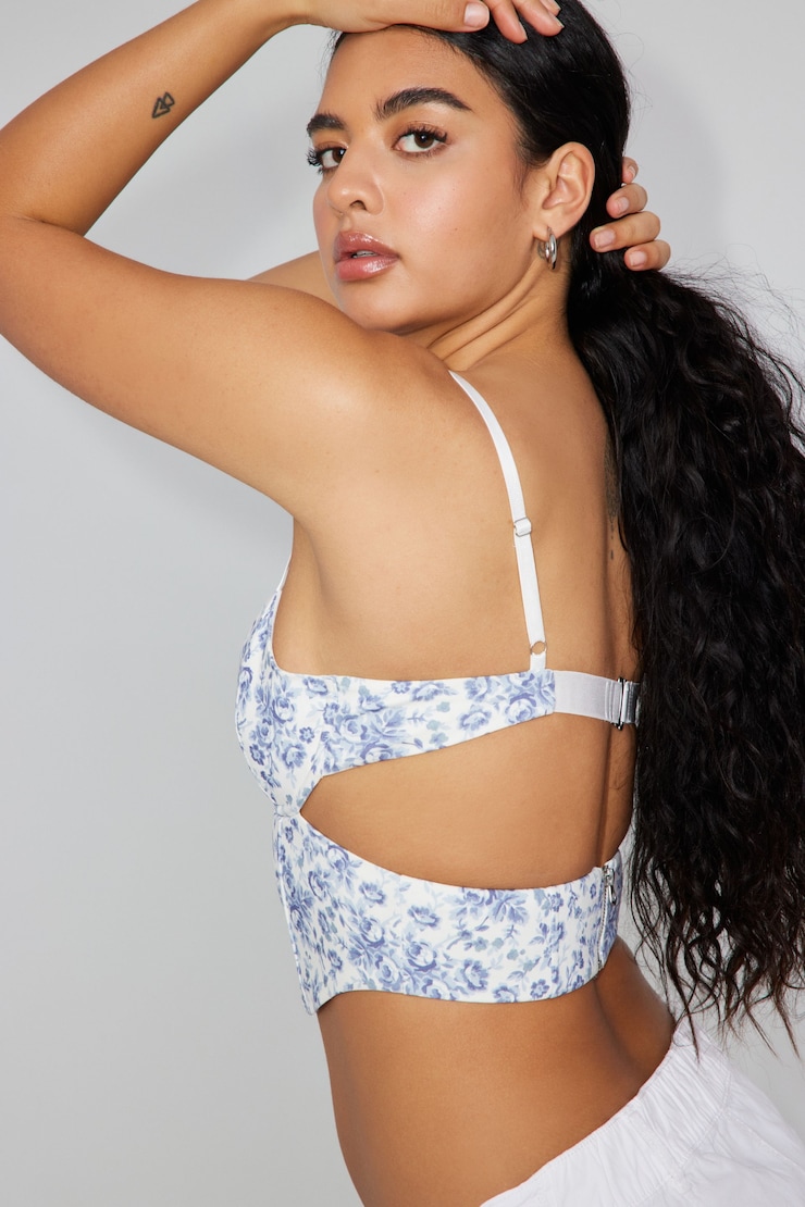 Bianca Cut Out Corset , Blue Floral , large