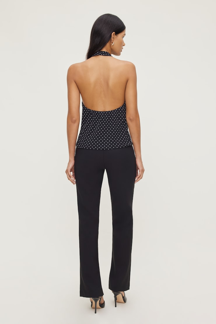 Polka Dot Halter Blouse Black w/ White Dots large