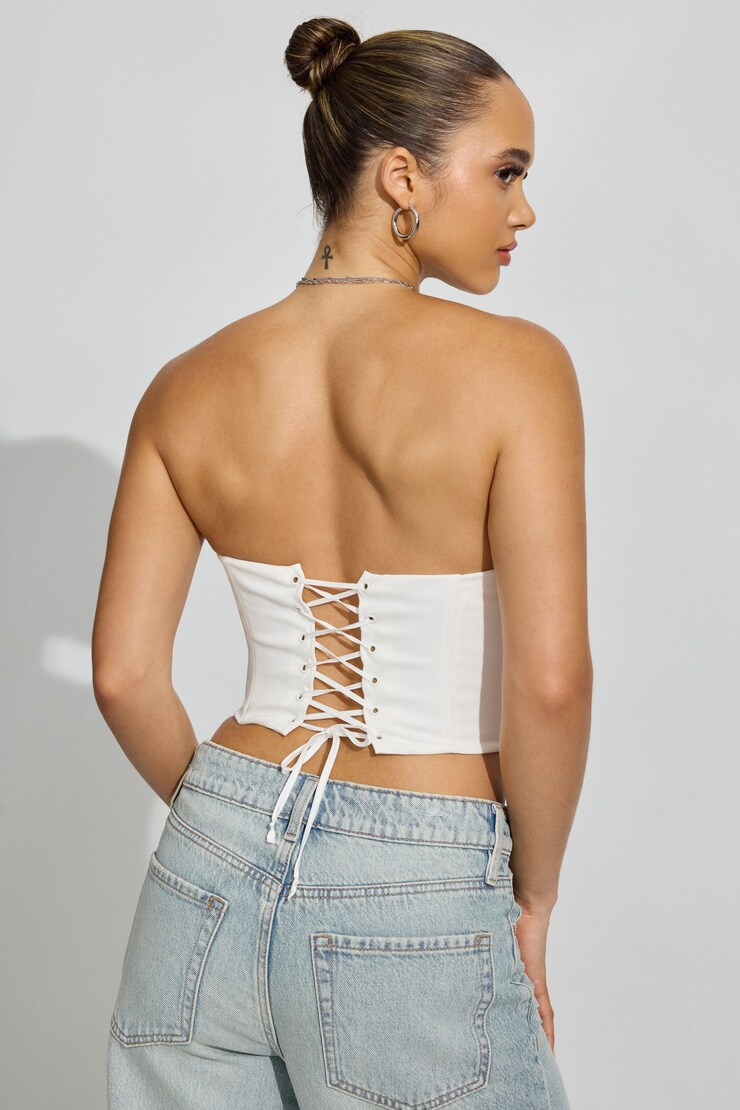 Lace Trim Strapless Bustier, Snow White, large