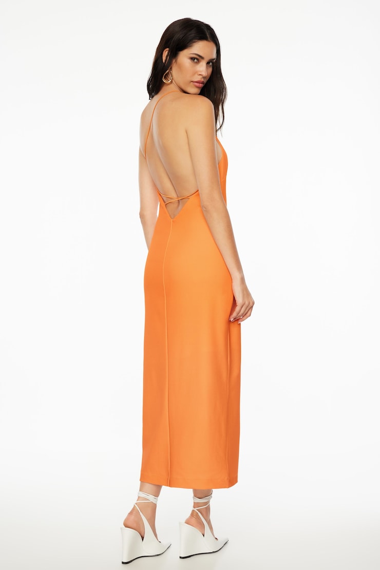Asymmetrical Open Back Midi Dress Jaffa Orange large