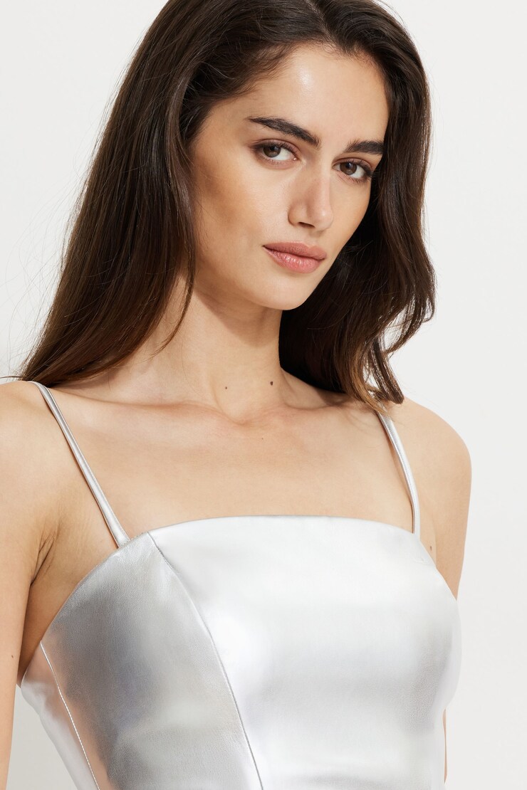 Metallic Faux Leather Tube Top Metallic Silver large