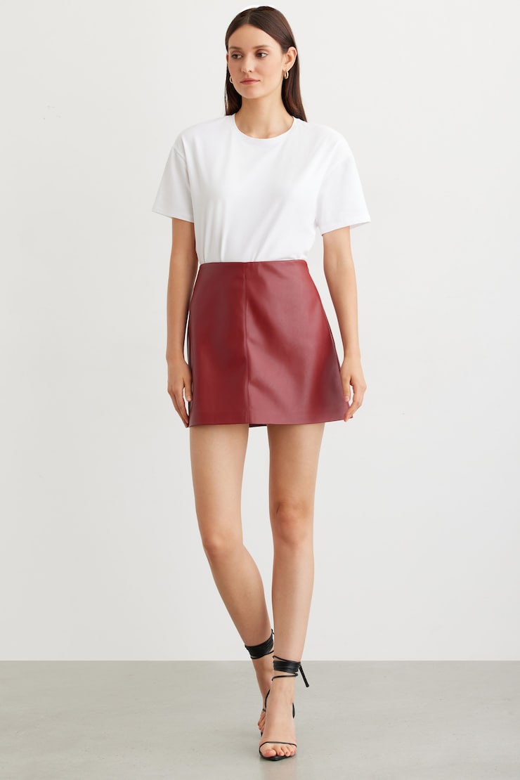 Susie Mini Faux Leather Skirt Sun-Dried Tomato large