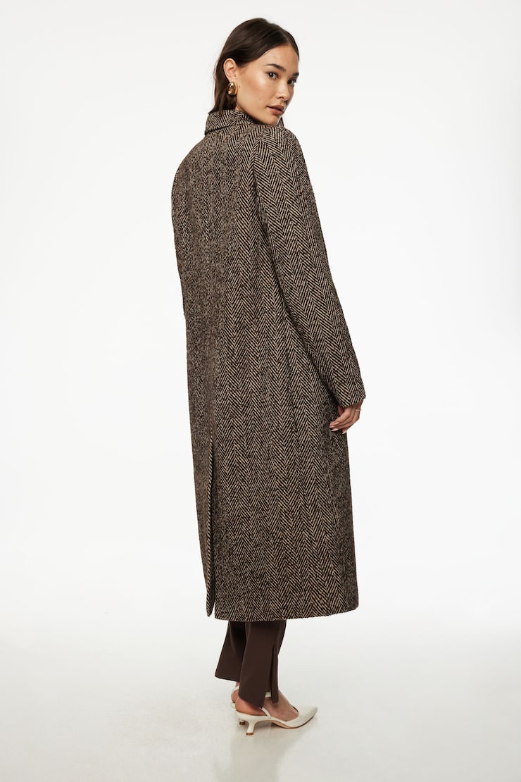 Double Breasted Herringbone Coat Brown/Off-White large