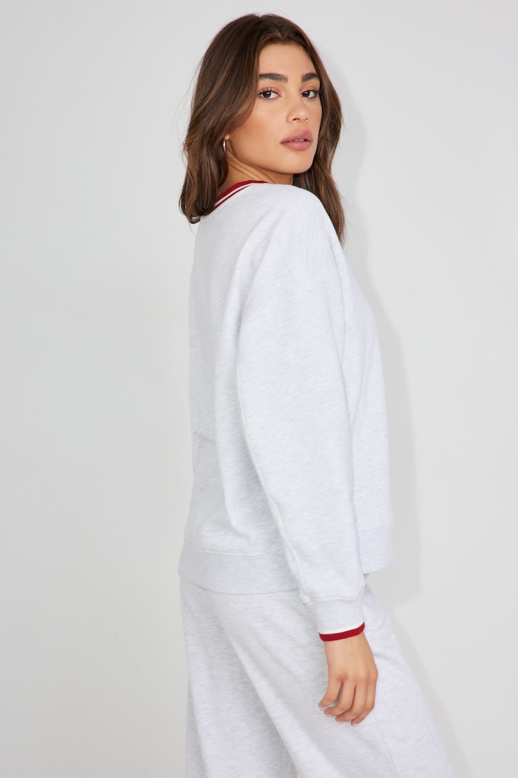 Oversized Tipping V-Neck, Spring Grey Mix with "Princeton" Art, large