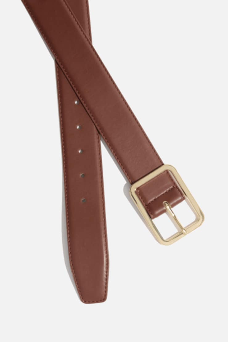 Rounded Square Faux Leather Belt Brown / Gold large