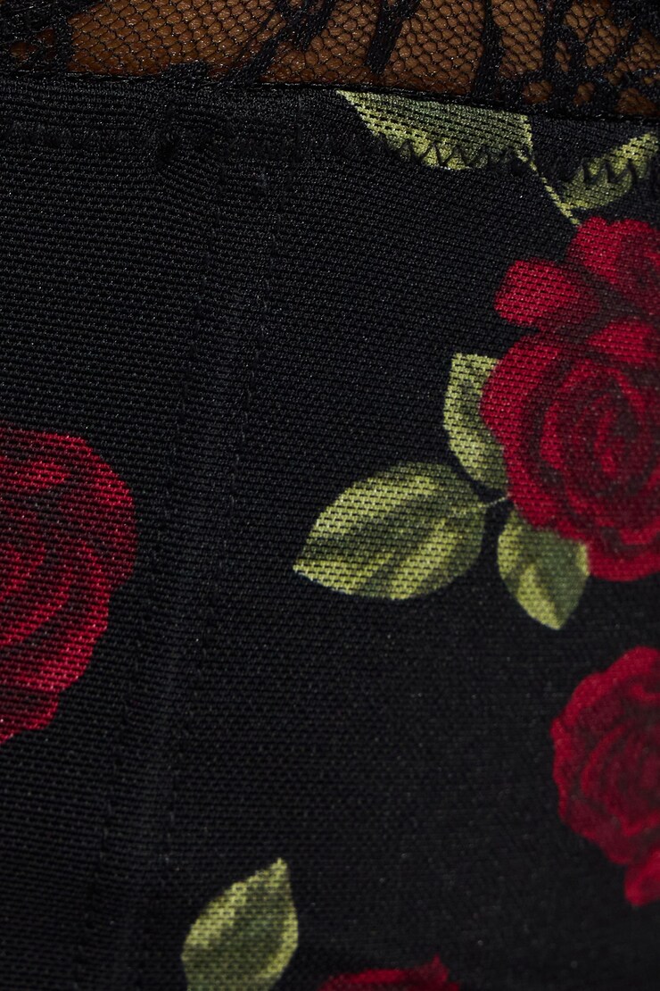 Sabrina Peek-A-Boo Bustier Top, Big Rose Print/Black Lace, large
