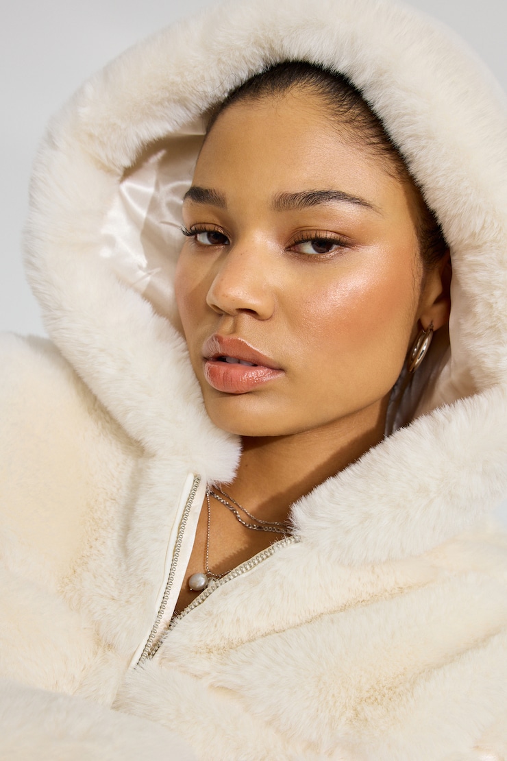Faux-Fur Puffer Jacket, Snow White, large