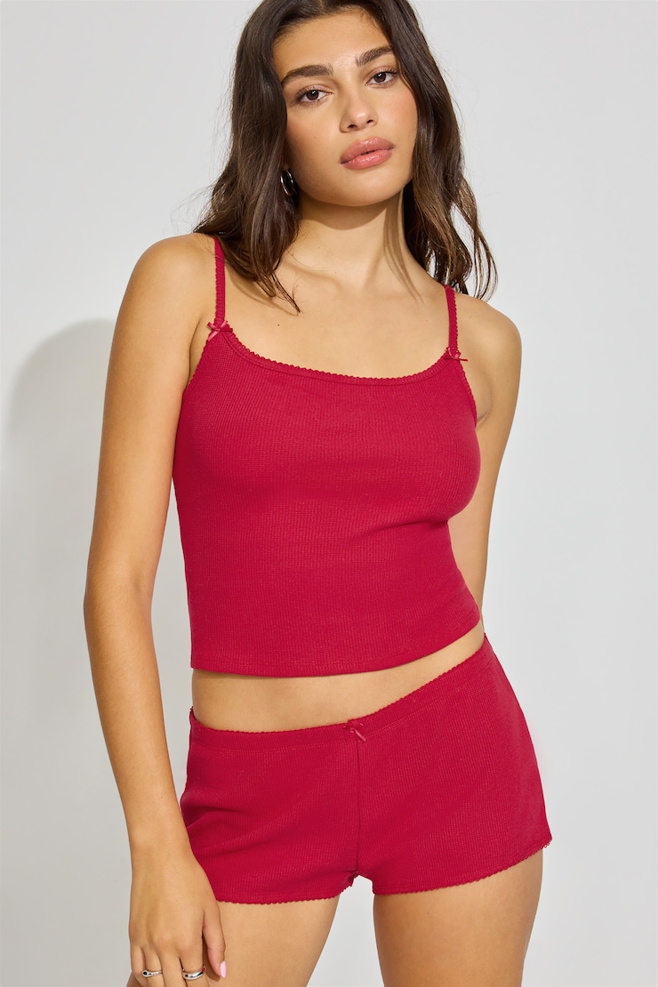 Waffle Picot Cami Top, Jester Red, large