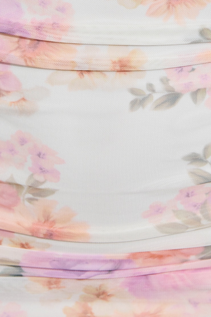 Ruched Mesh Mini Tube Dress, Watercolor Floral, large