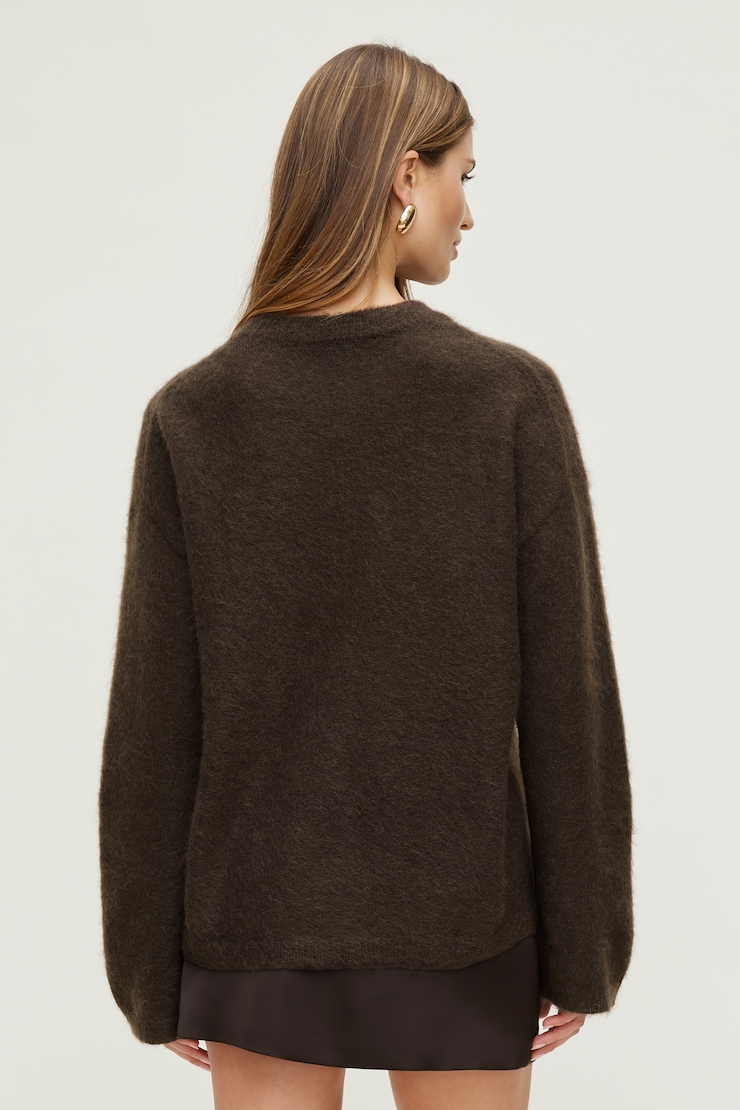 Premium Mohair Wide Sleeve Sweater Java Brown large