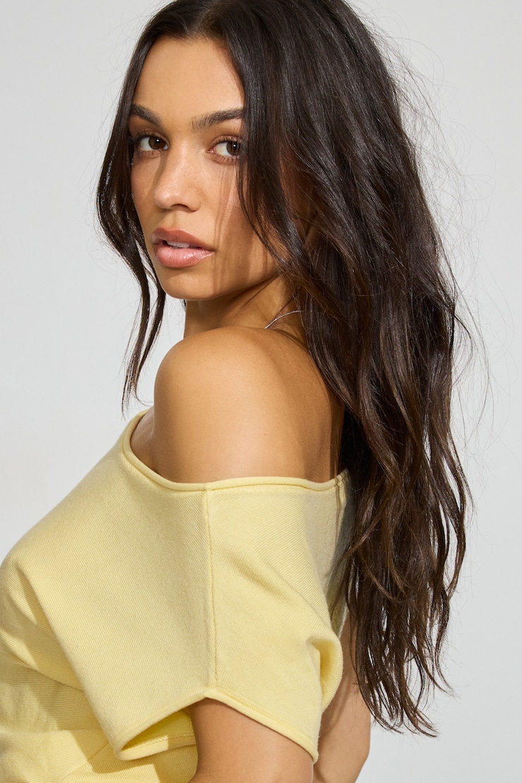 Romi Asymmetric Cinched Waist Sweater , Anise Flower Yellow, large