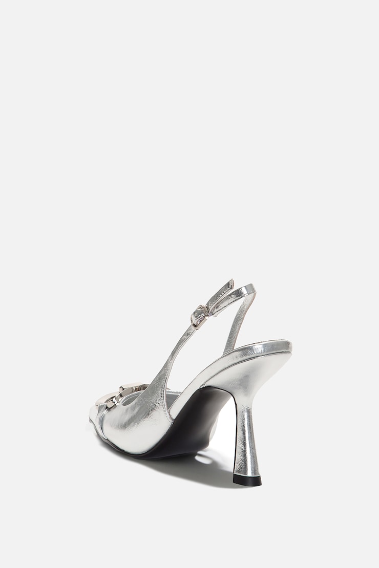 JEFFREY CAMPBELL | Acclaim Slingback Heels Silver Crinkle Patent / Silver large