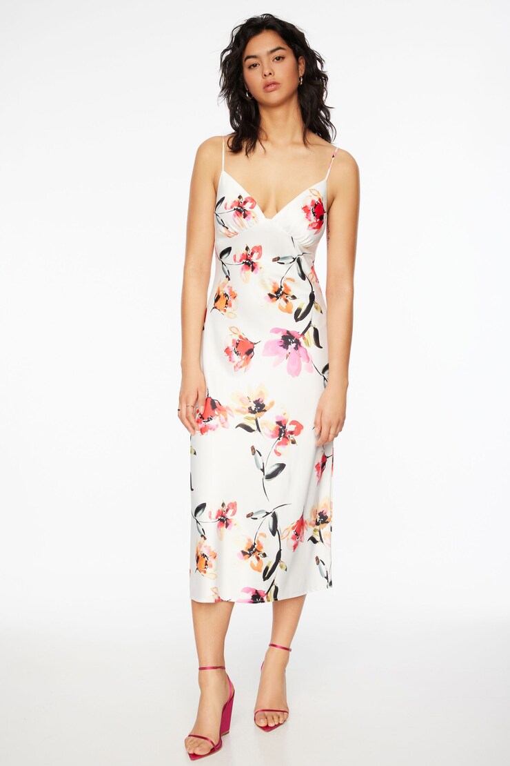 Violet Open Back Slip Midi Dress Watercolor Floral large