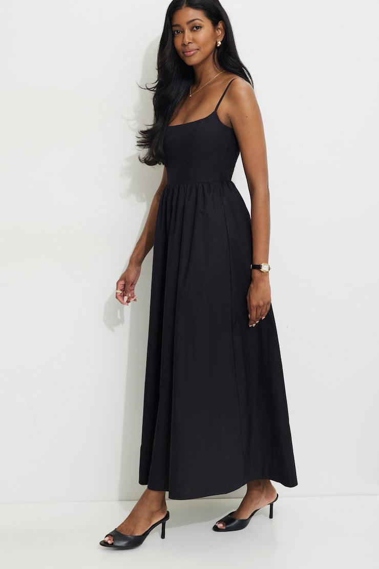 Bustier Poplin Maxi Dress Jet Black large