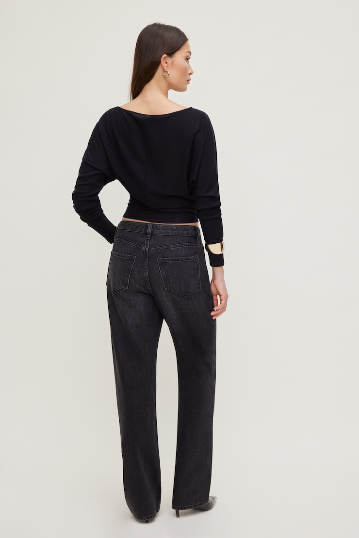 Mika Mid Rise Relaxed Straight Leg Jeans Dark Black / Gunnison large
