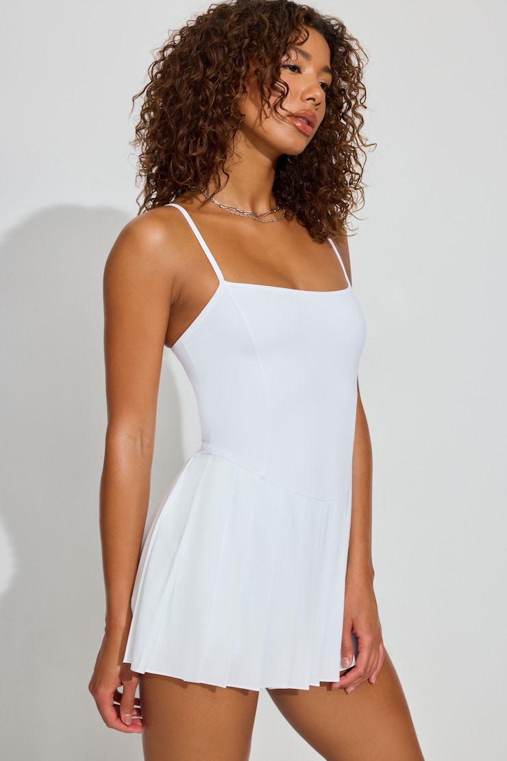 Active Pleated Skort Mini Dress, Bright White, large