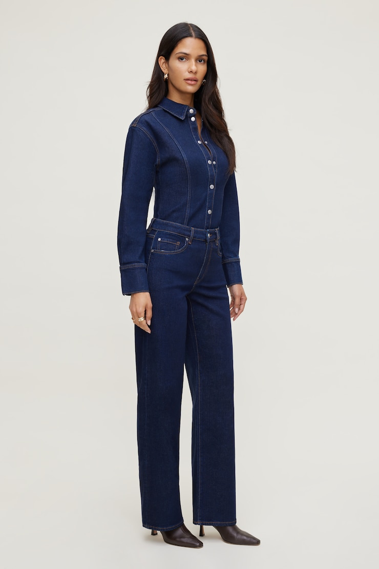 Heidi Stretch High Rise Wide Leg Jeans Dark Indigo / Indigo Rinse large
