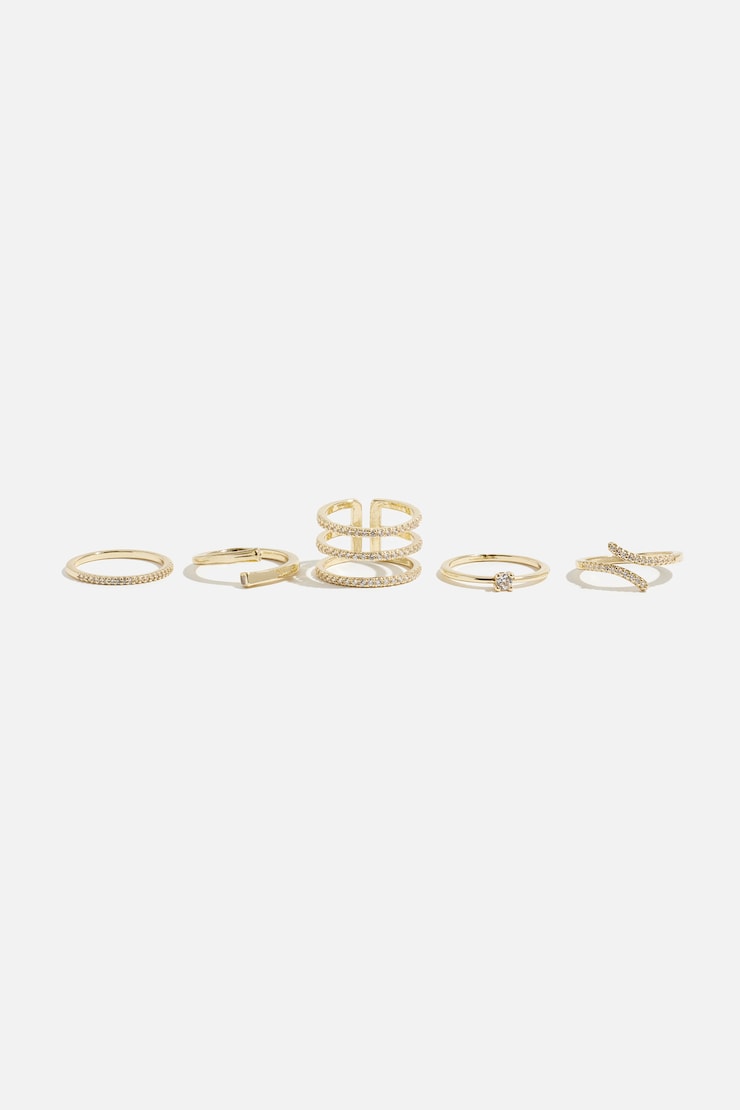 5-Pack Linear Pavé Rings Clear/Gold large