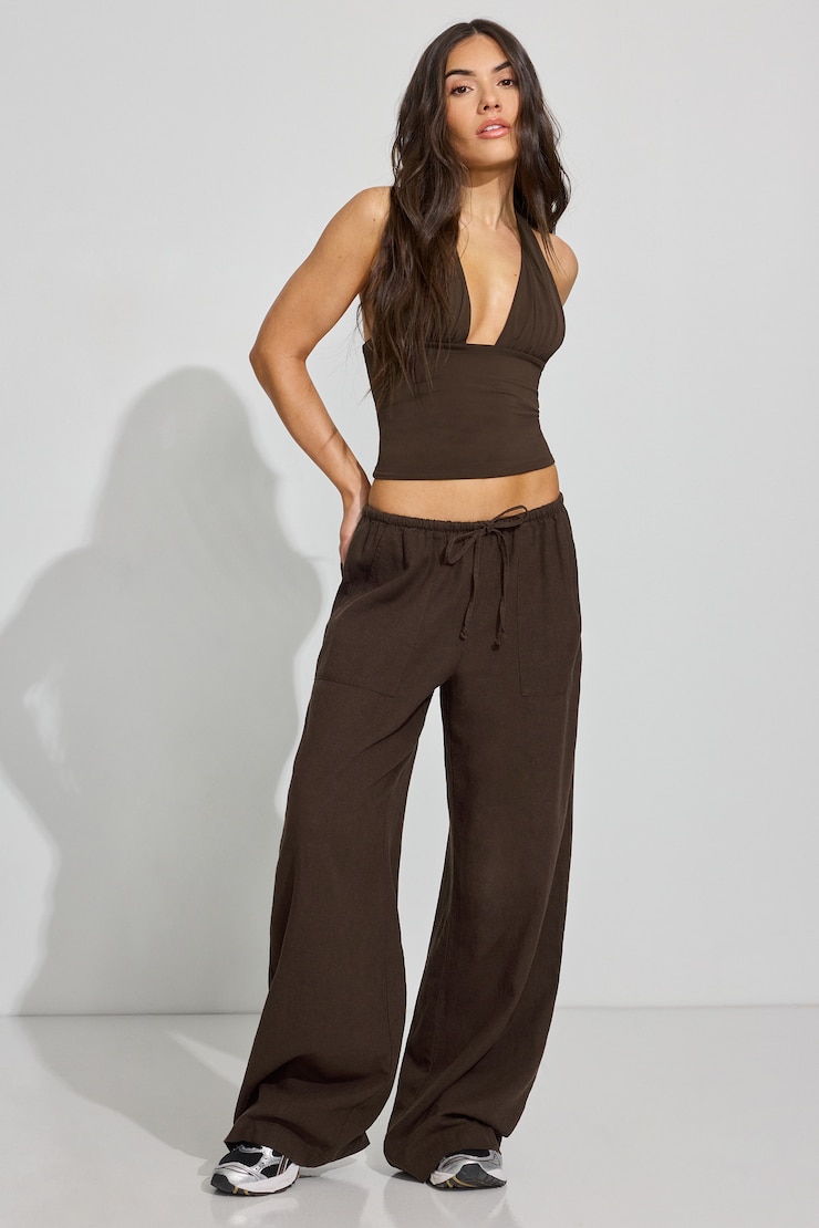 Millie Linen Pull-On Pants, Armadillo Brown, large
