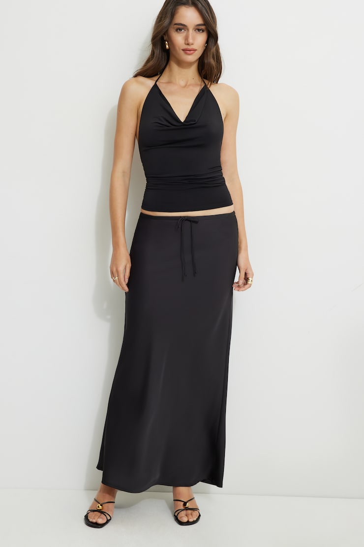 Sculpt Cowl Neck Halter Top Jet Black large