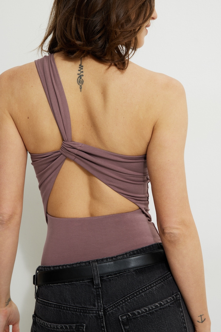 Single Shoulder Jersey Bodysuit Rose Taupe large