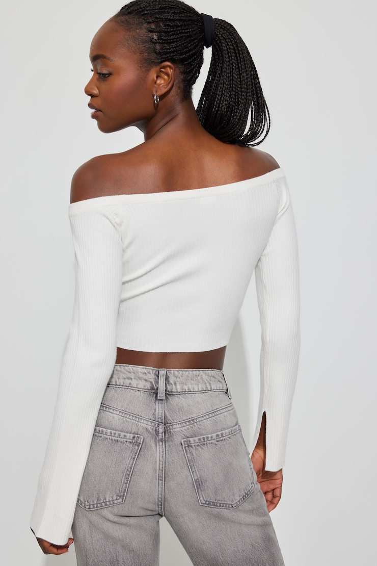 Corset Hem Off Shoulder Top, Snow-White, large