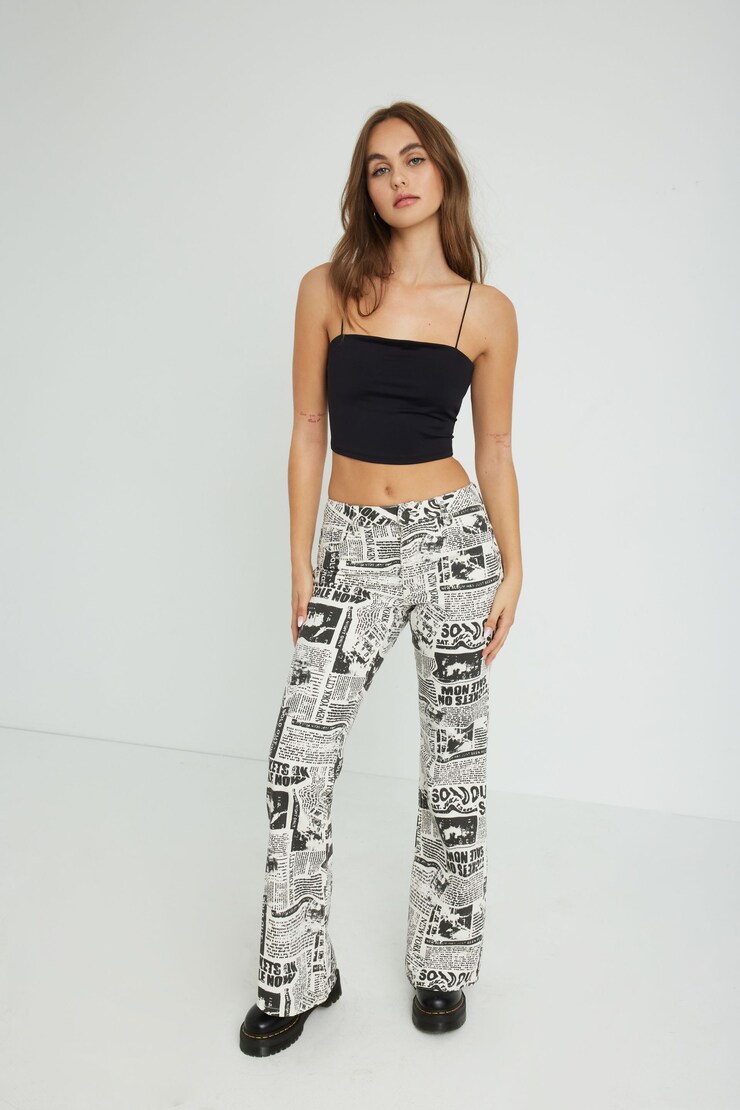 Low Rise Flare Jean - Newspaper, Newspaper, large