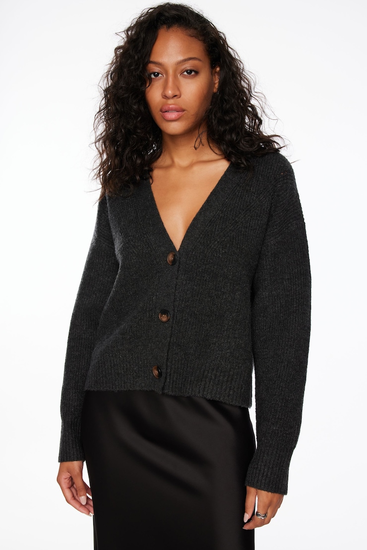 Heavenlyarn™ V-Neck Cardigan Lead Gray large