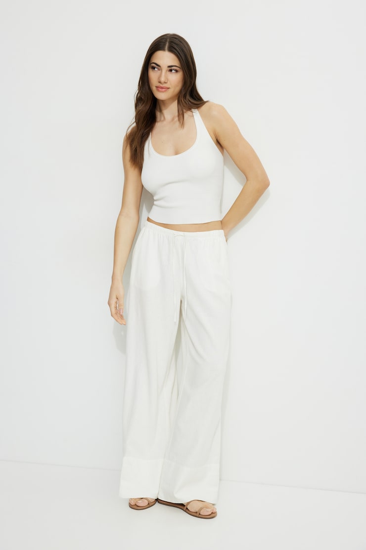 Pantalon à jambe large en lin Leo Blanche-Neige large