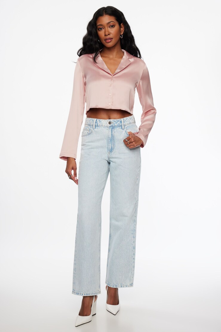 Notch Lapel Satin Shirt  Lotus Pink large