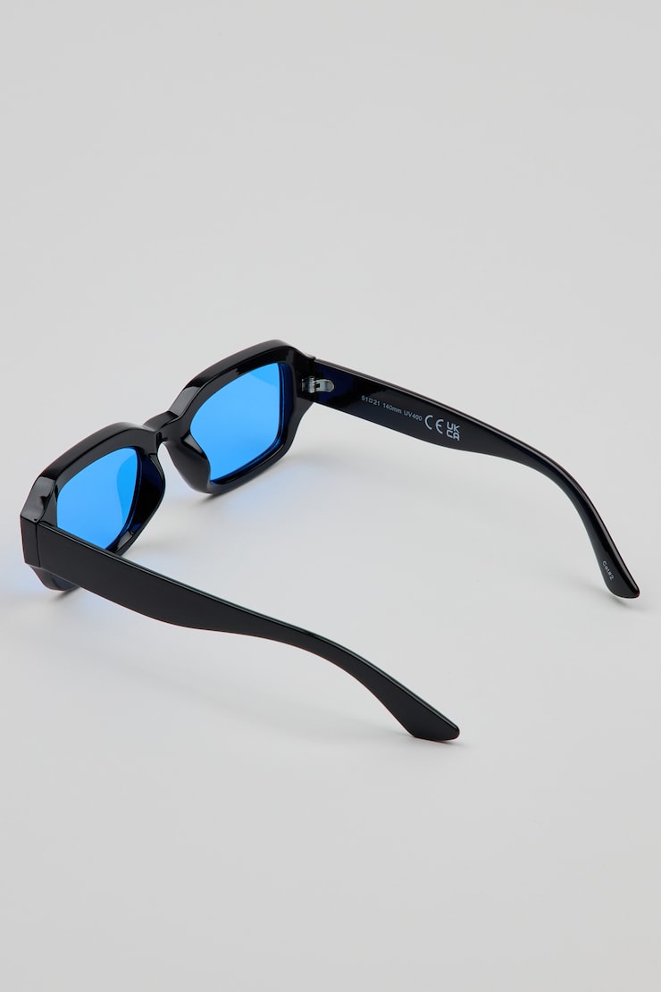 Square Thick Frame Sunnies, Black/Blue, large