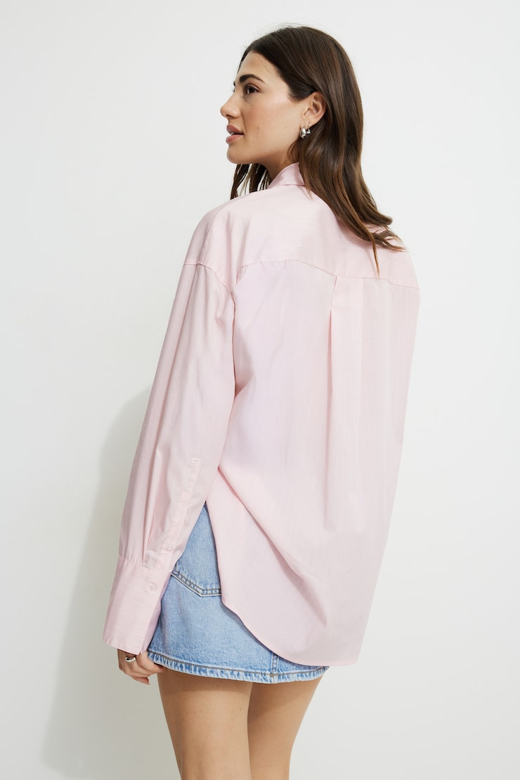 Monroe Striped Oversized Poplin Shirt Pink Pinstripe large