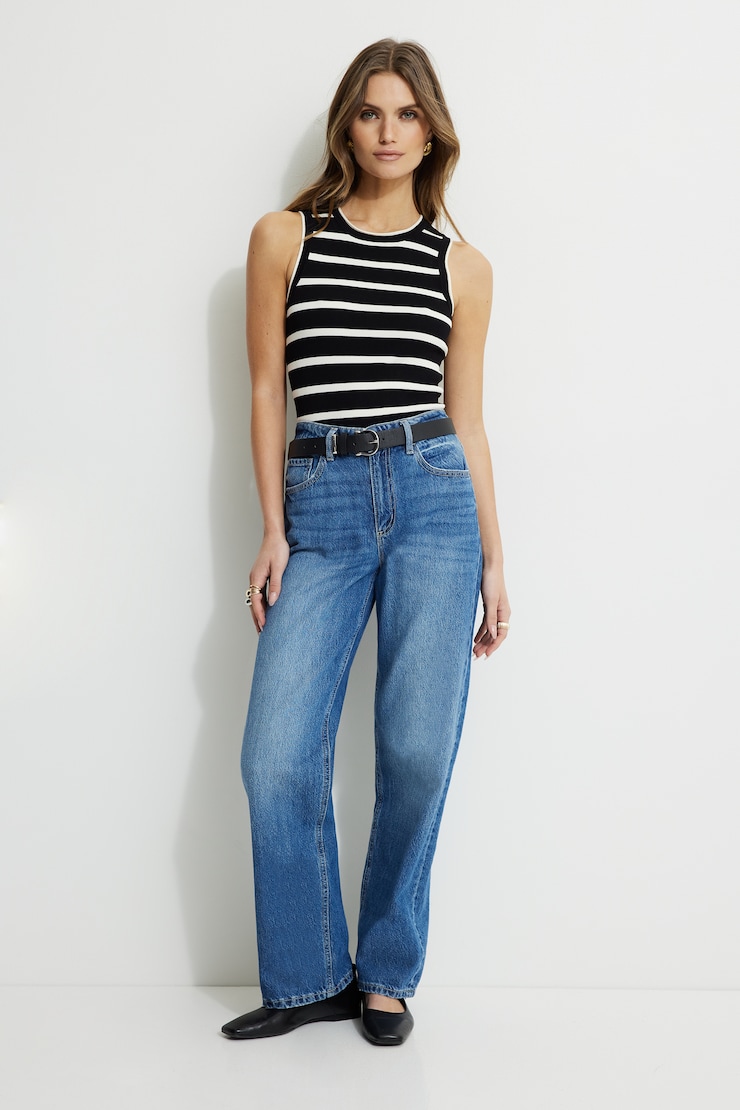 Stretch Rib Rolled Hem Tank Jet Black large