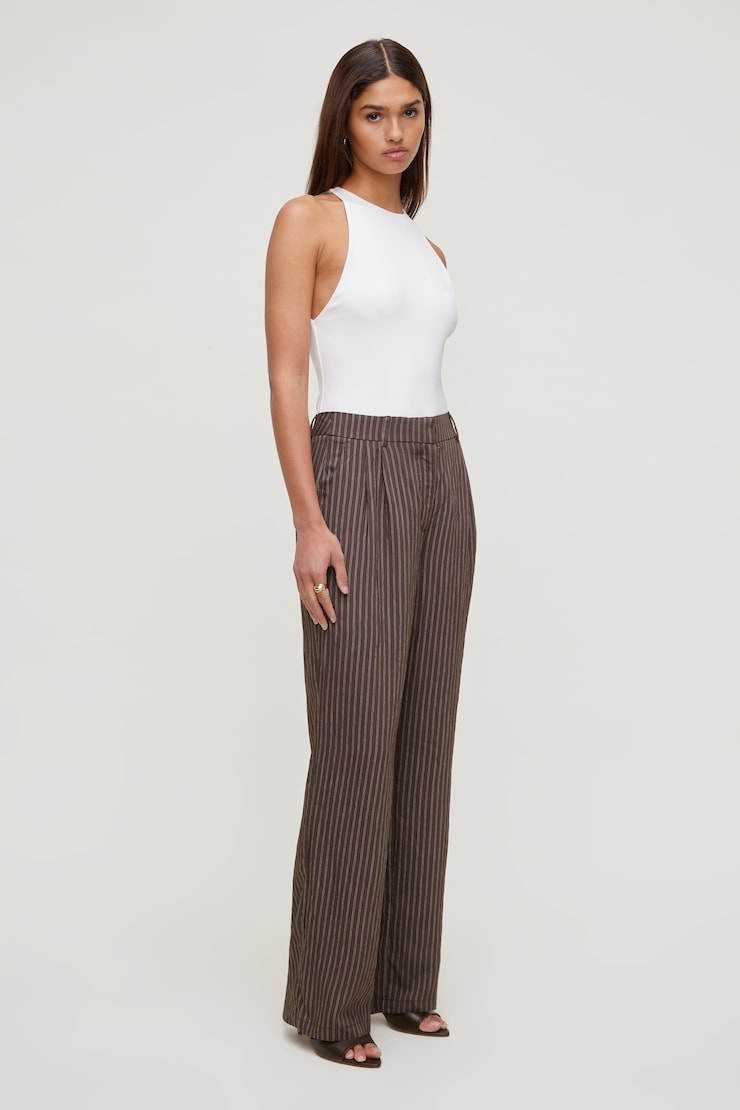 Alex Striped Wide Leg Pants Brown White Stripes large
