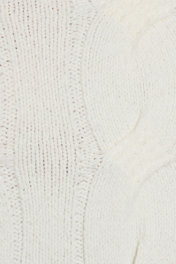 Cropped Cable Crewneck Sweater, Tofu Off-White, large