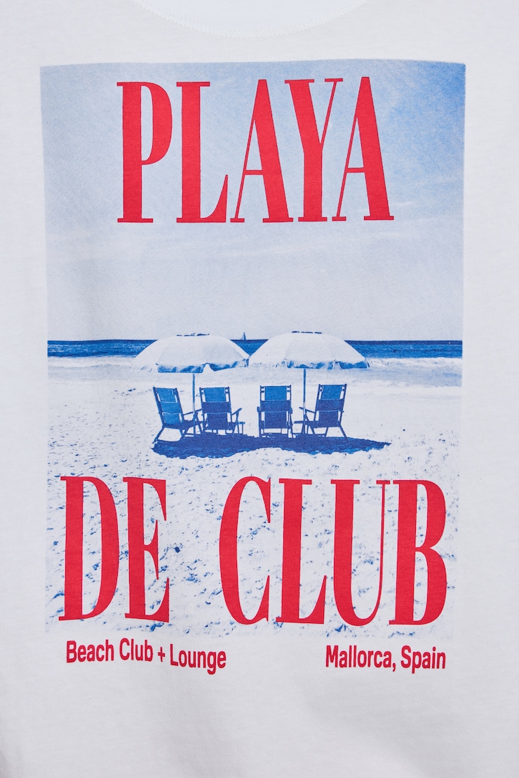 Oversized Boyfriend Tee, Bright White with "Playa De Club" Art, large