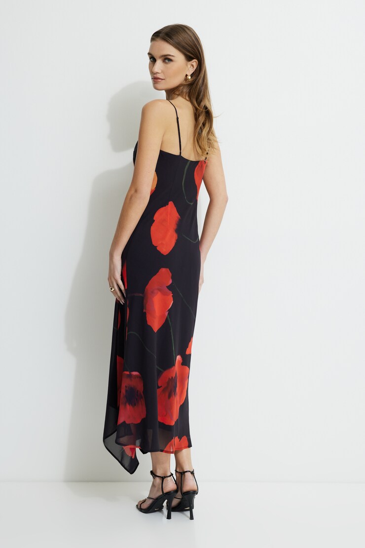 Celeste Asymmetric Maxi Slip Dress Black/Red Puppies suit large