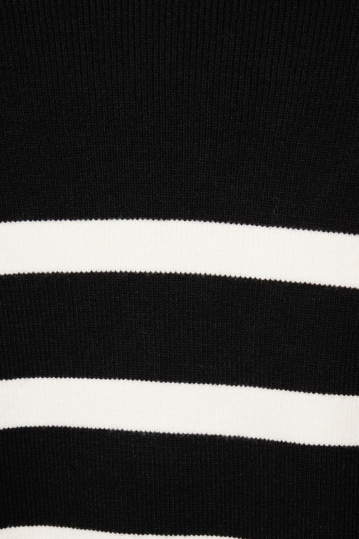 Chandail polo écourté Noir encre et Blanche-neige à rayures large