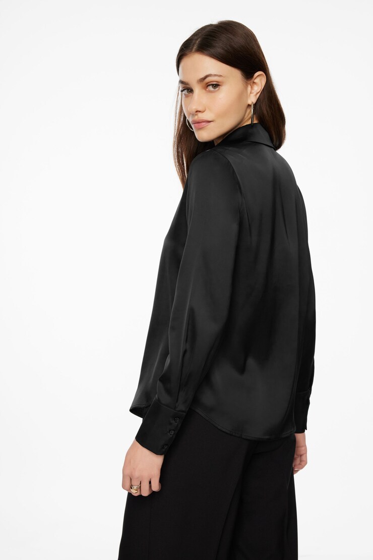 Matisse Slim Satin Button Up Shirt Jet Black large