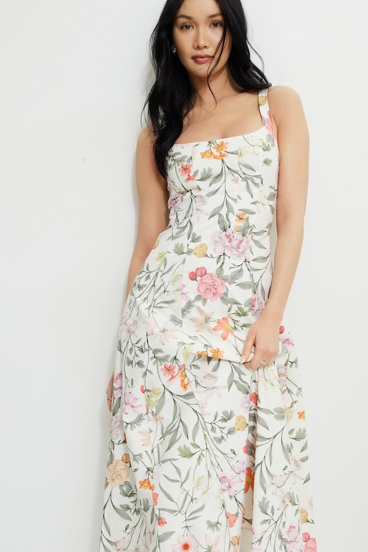 Capri Poplin Maxi Dress Beige Floral large