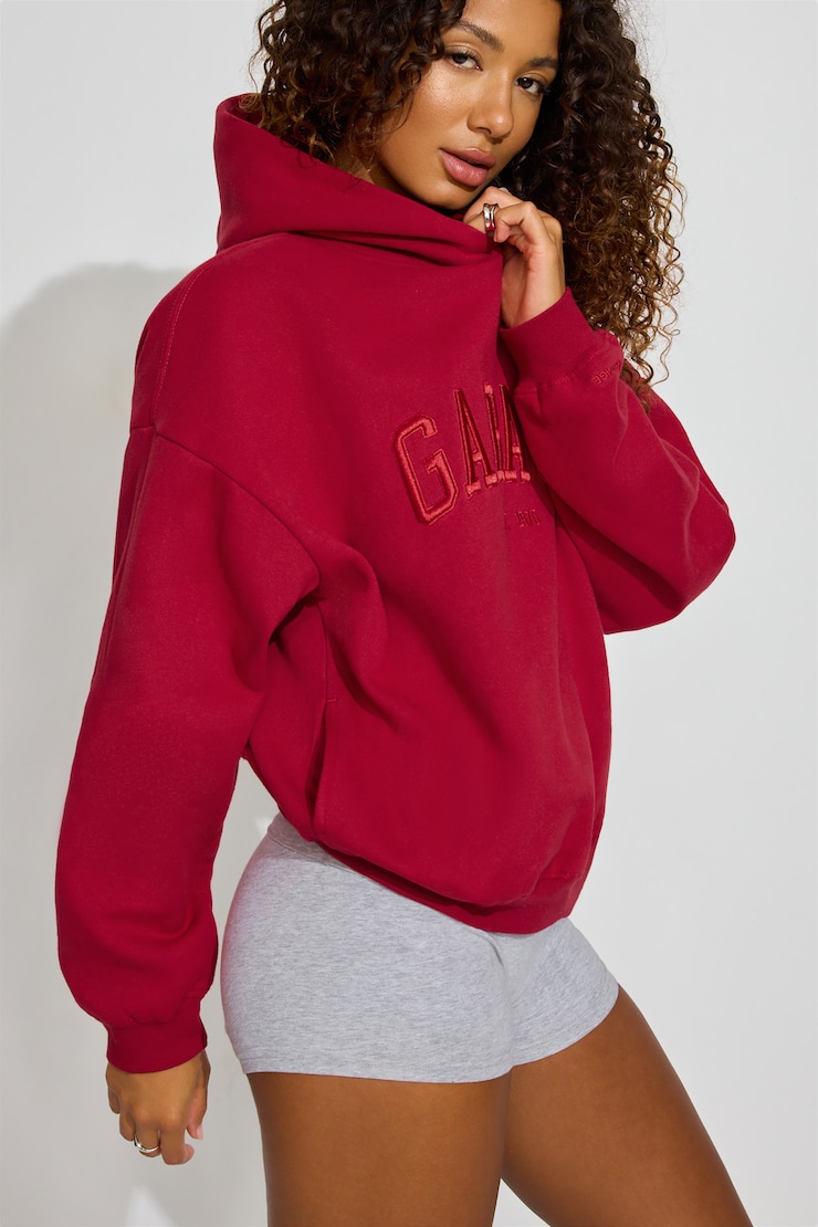 UltraFleece Hoodie, Jester Red with Red "GARAGE" Logo, large