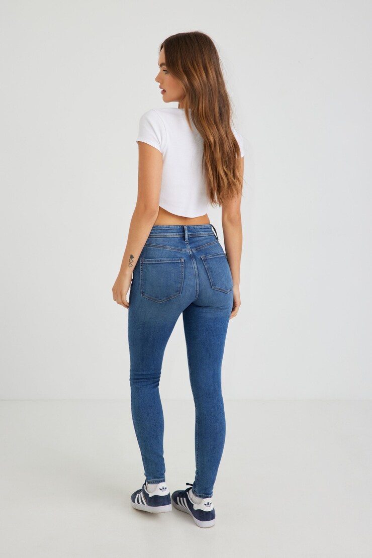 Jean skinny à taille haute, Bleu indigo pâle, large